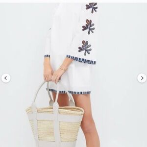 NWT HYACINTH HOUSE white &blue FLORAL EMBROIDERY ATLANTIC MINI DRESS SIZE LARGE